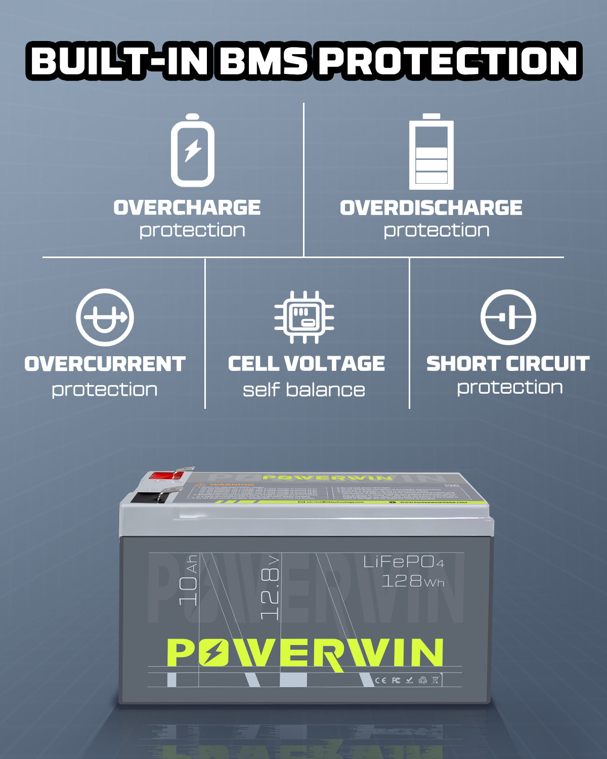 US POWERWIN BT10 12.8V 10Ah 128Wh LiFePO4 Battery