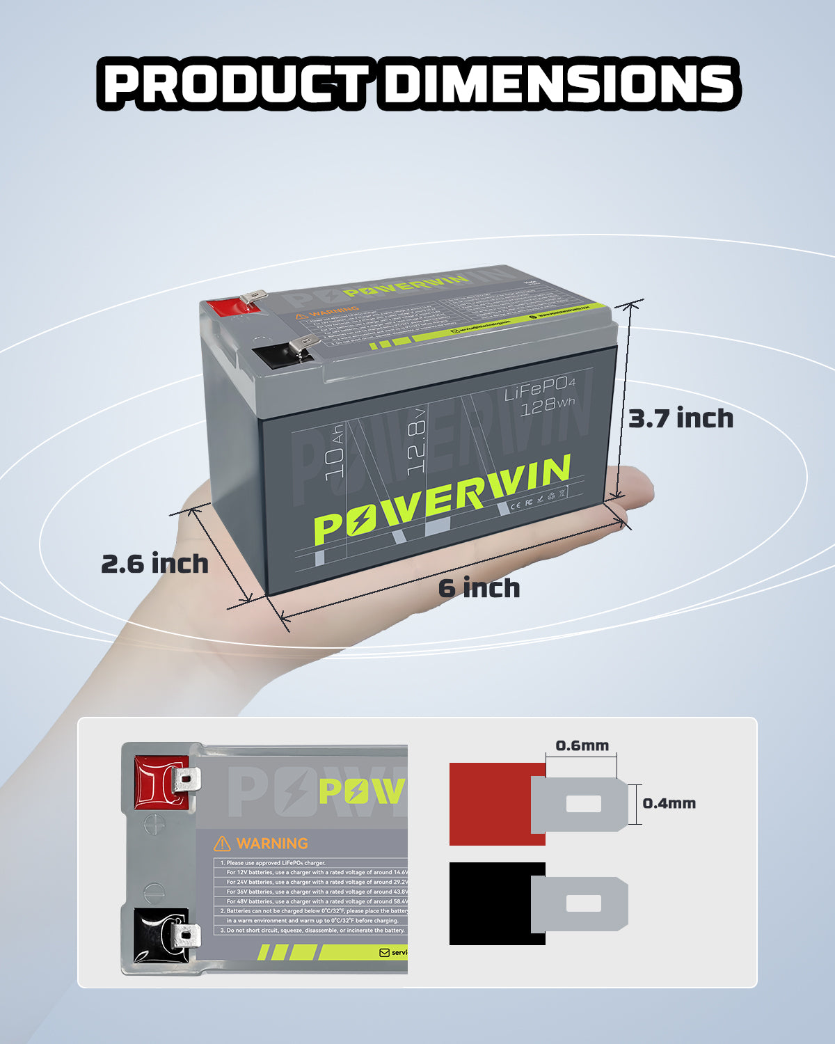 US POWERWIN BT10 12.8V 10Ah 128Wh LiFePO4 Battery